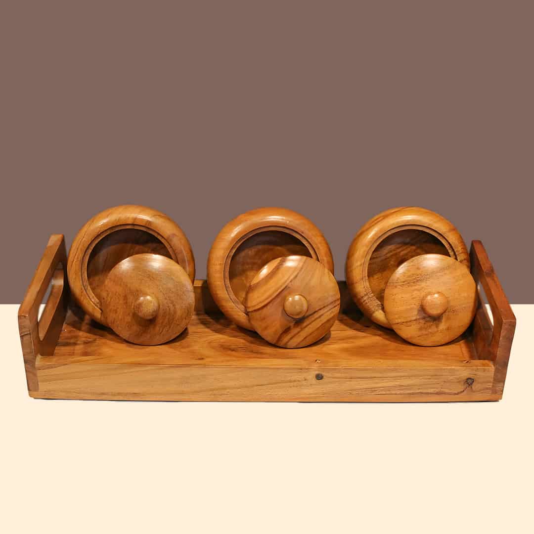 Wooden Tray with 3 Pots Combo
