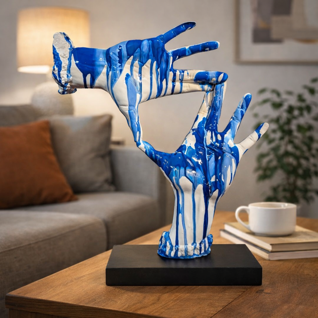 Abstract Camera Hand Sculpture, Polyresin Decorative Figurine, Modern Art Table Decor