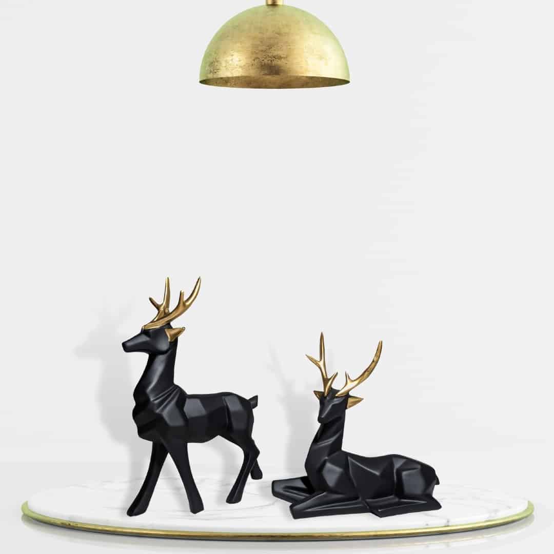 Modern Matte Black Deer Figurines () | Reindeer Statue