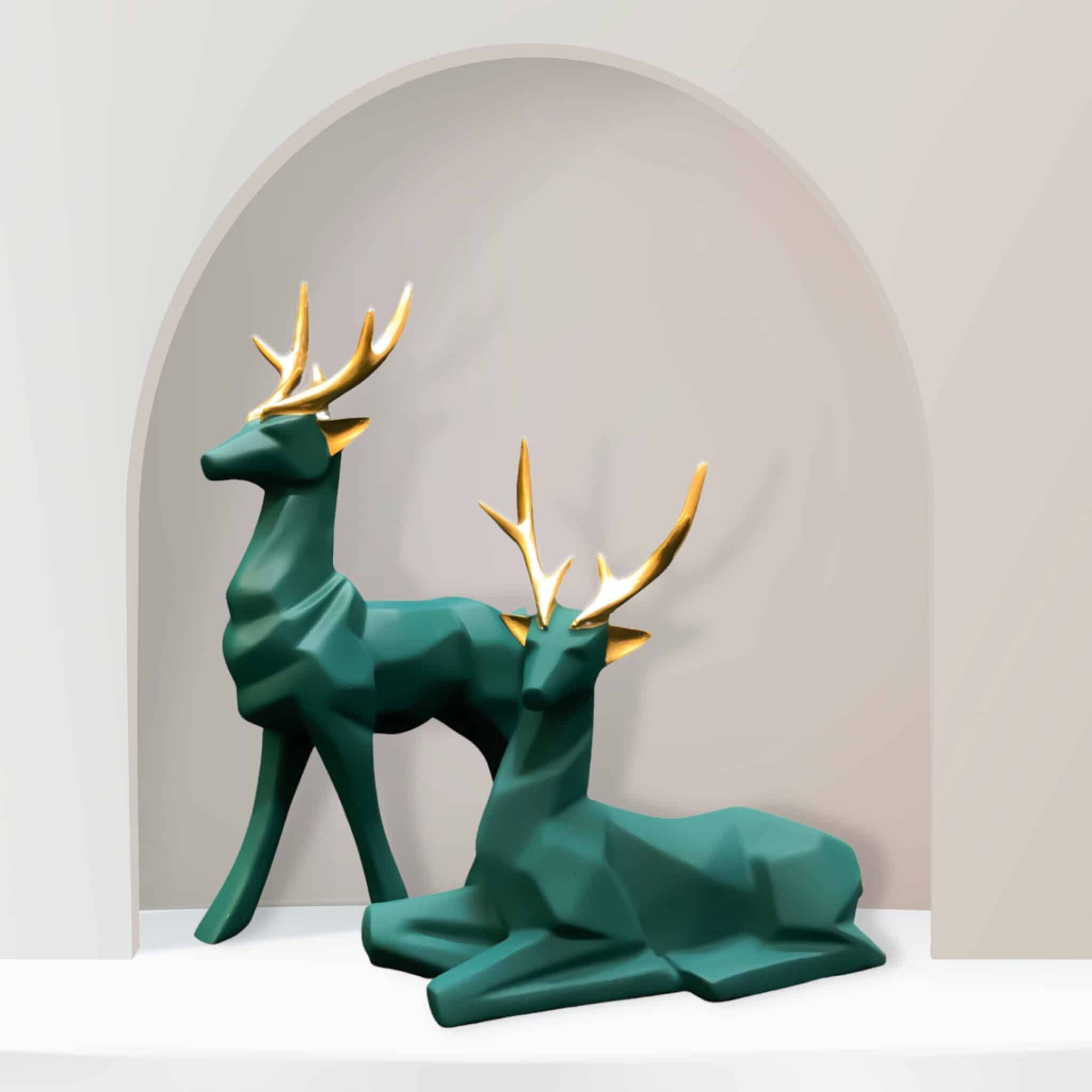 Modern Teal Green Deer Figurines | Reindeer Statue