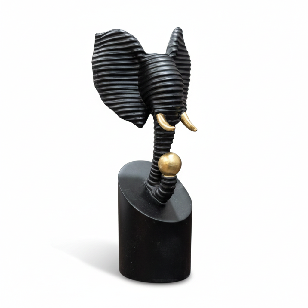 Abstract Elephant Texture Head Sculpture | Polyresin Tabletop Decor | Modern Ribbed Showpiece