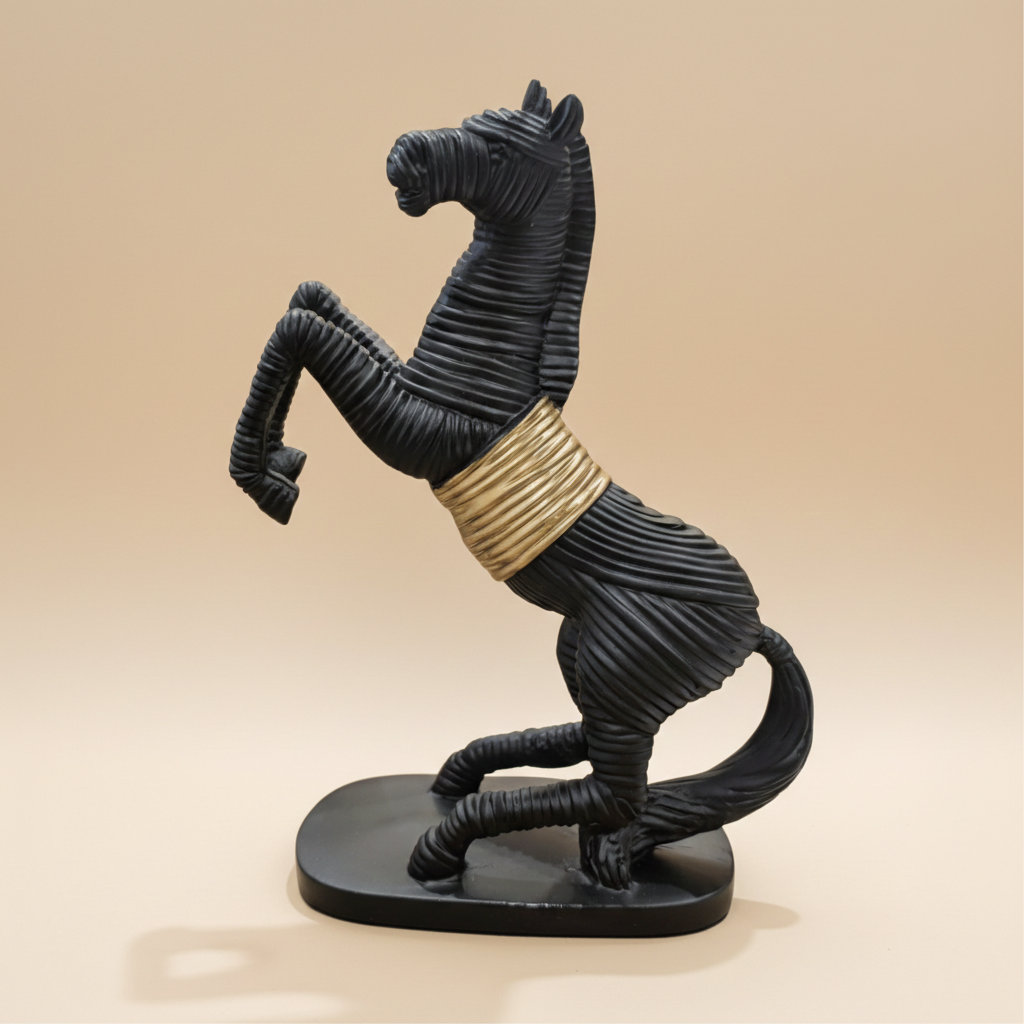 Dynamic Textured Rope Rearing Horse Statue | Modern Statement Sculpture for Office & Home Accents