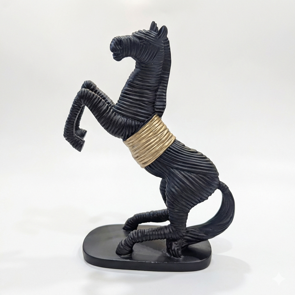 Dynamic Textured Rope Rearing Horse Statue | Modern Statement Sculpture for Office & Home Accents