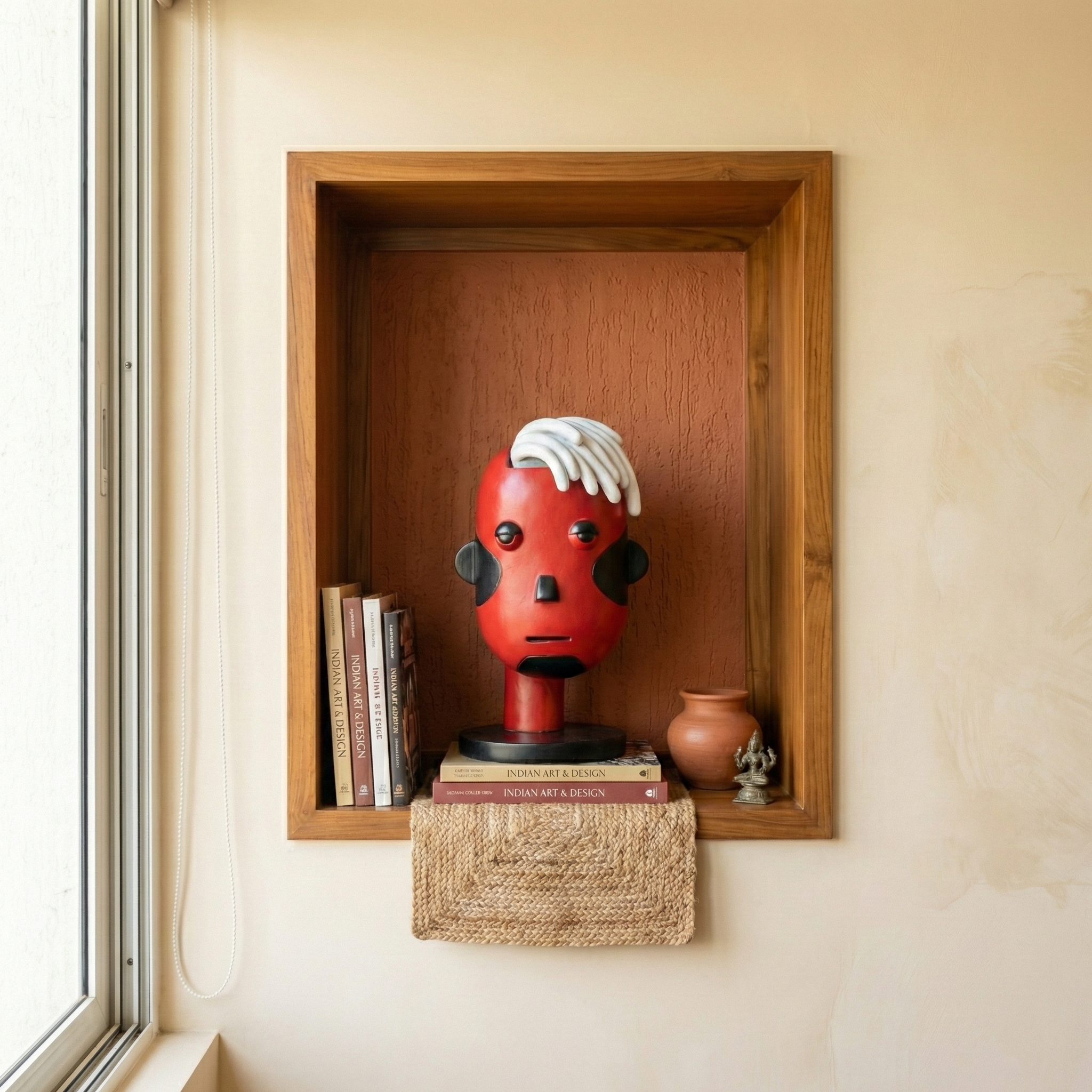 Pop Art Abstract Head Sculpture | Modern Polyresin Face Statue for Desk & Shelf Decor | Red, Black, and White Home Accents Statement Piece