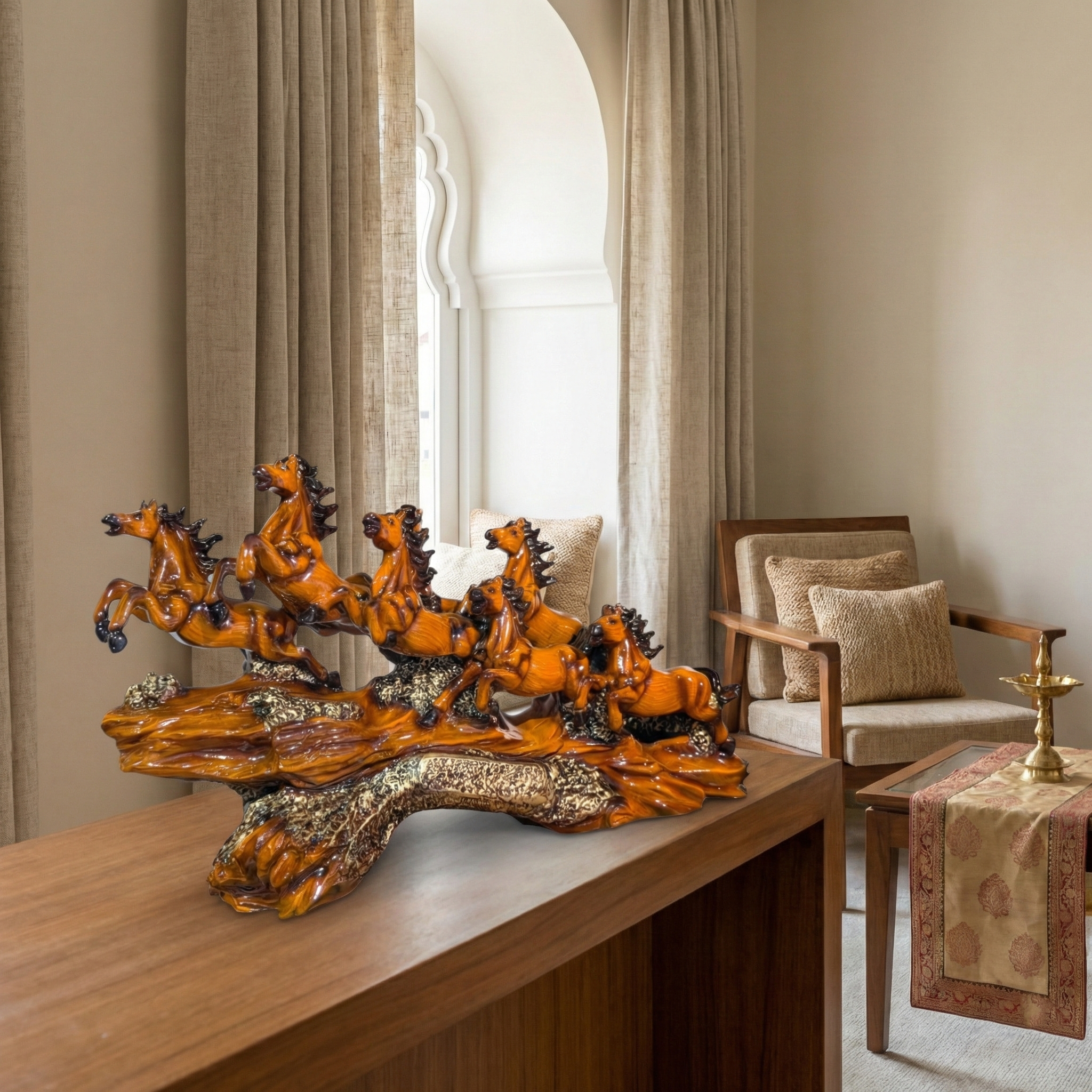 Seven Running Horses Statue | Feng Shui Vastu Success Showpiece | Dynamic Office Desk & Home Table Decor Accent