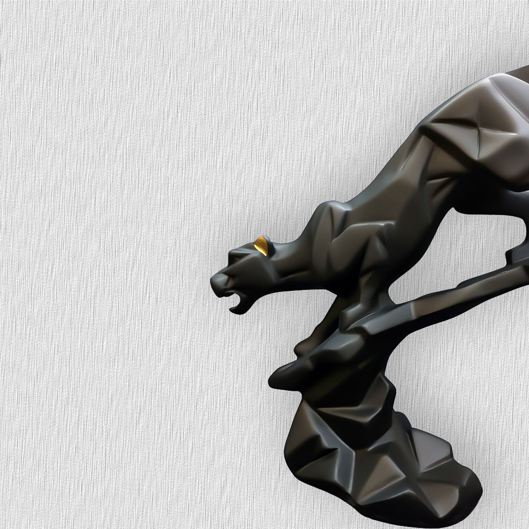 Modern Black Panther Figurines | Geometric Panther Statue