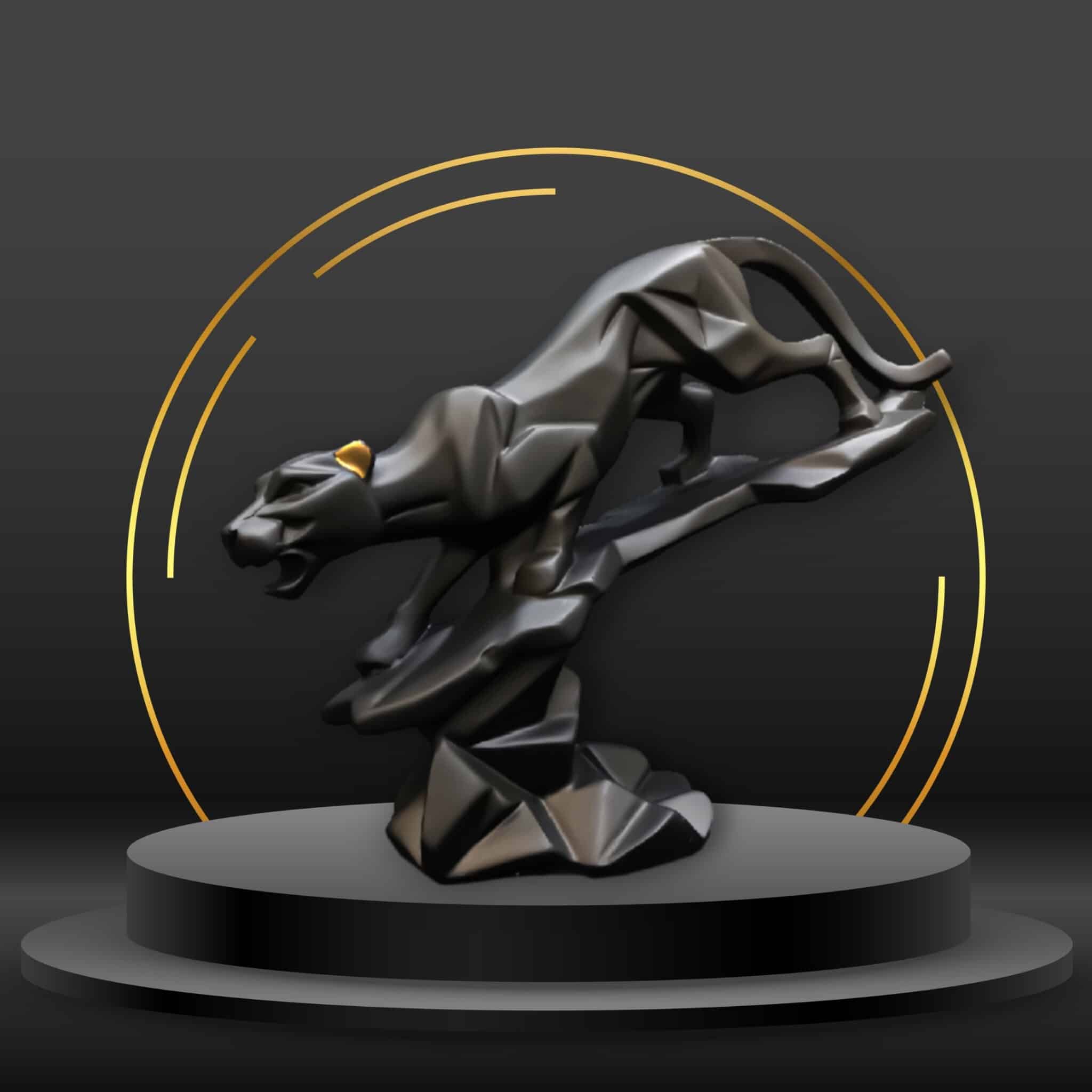 Modern Black Panther Figurines | Geometric Panther Statue