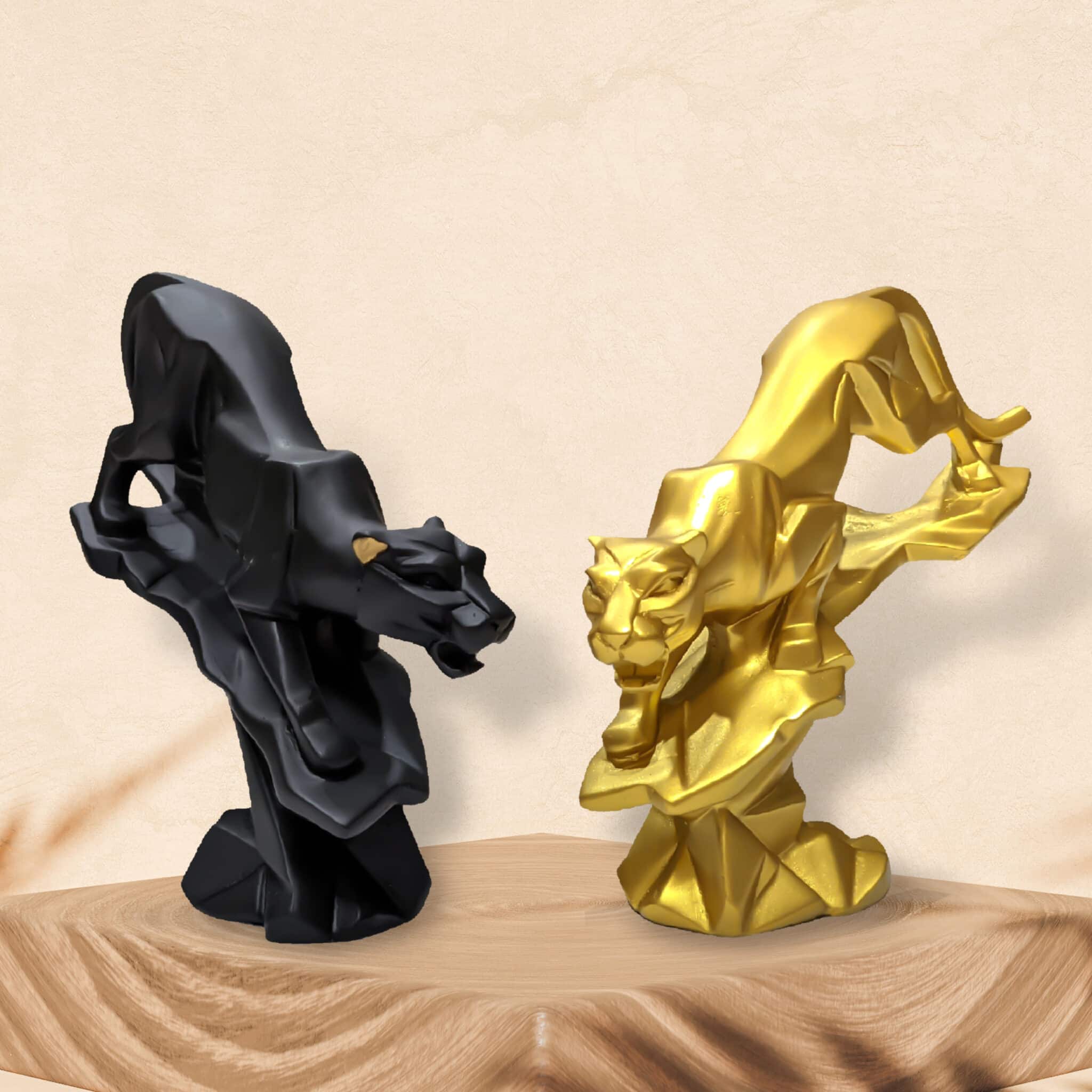 Modern Panther Figurines | Geometric Panther Statue | Golden Panther