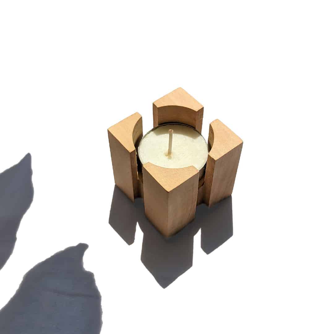 Wooden Tealight Holder with 2 Tealights - Laran Wood,