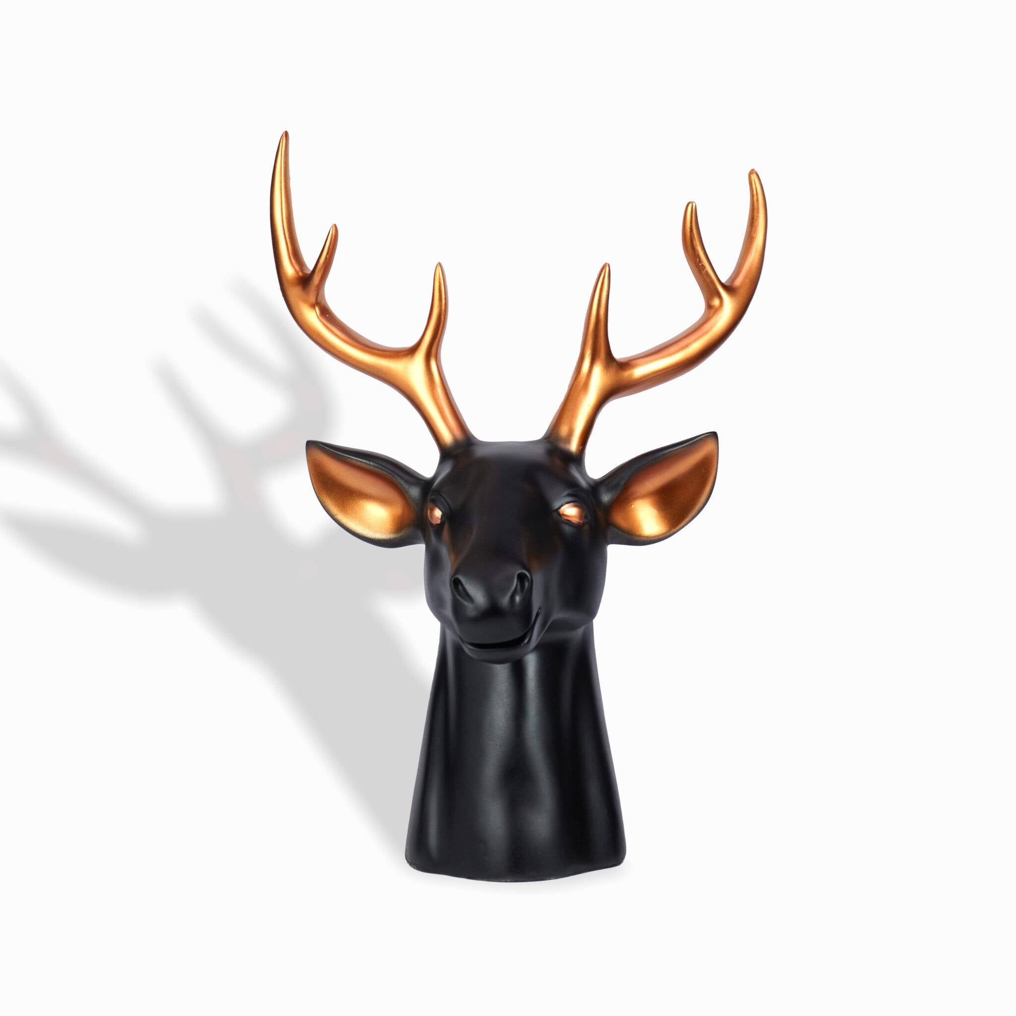 Deer/Hiran Large Head Showpiece – 16" Reindeer Statue for Home Décor (Matte Black)