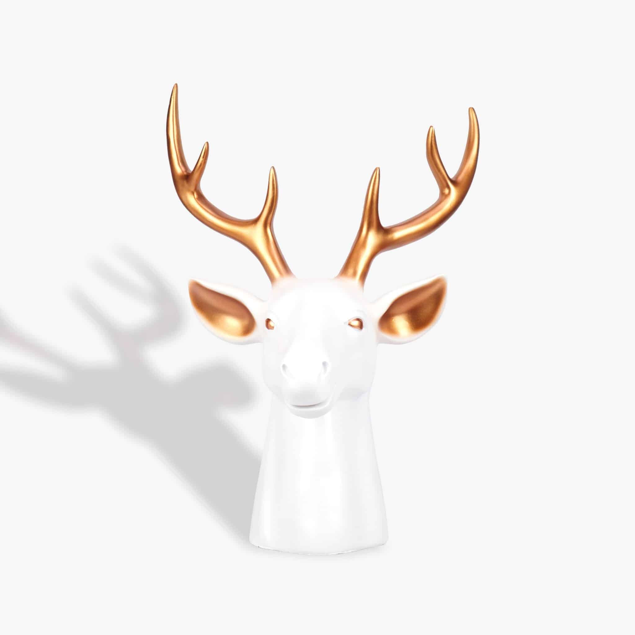 Deer/Hiran Large Head Showpiece – 16" Reindeer Statue for Home Décor (Matte White)