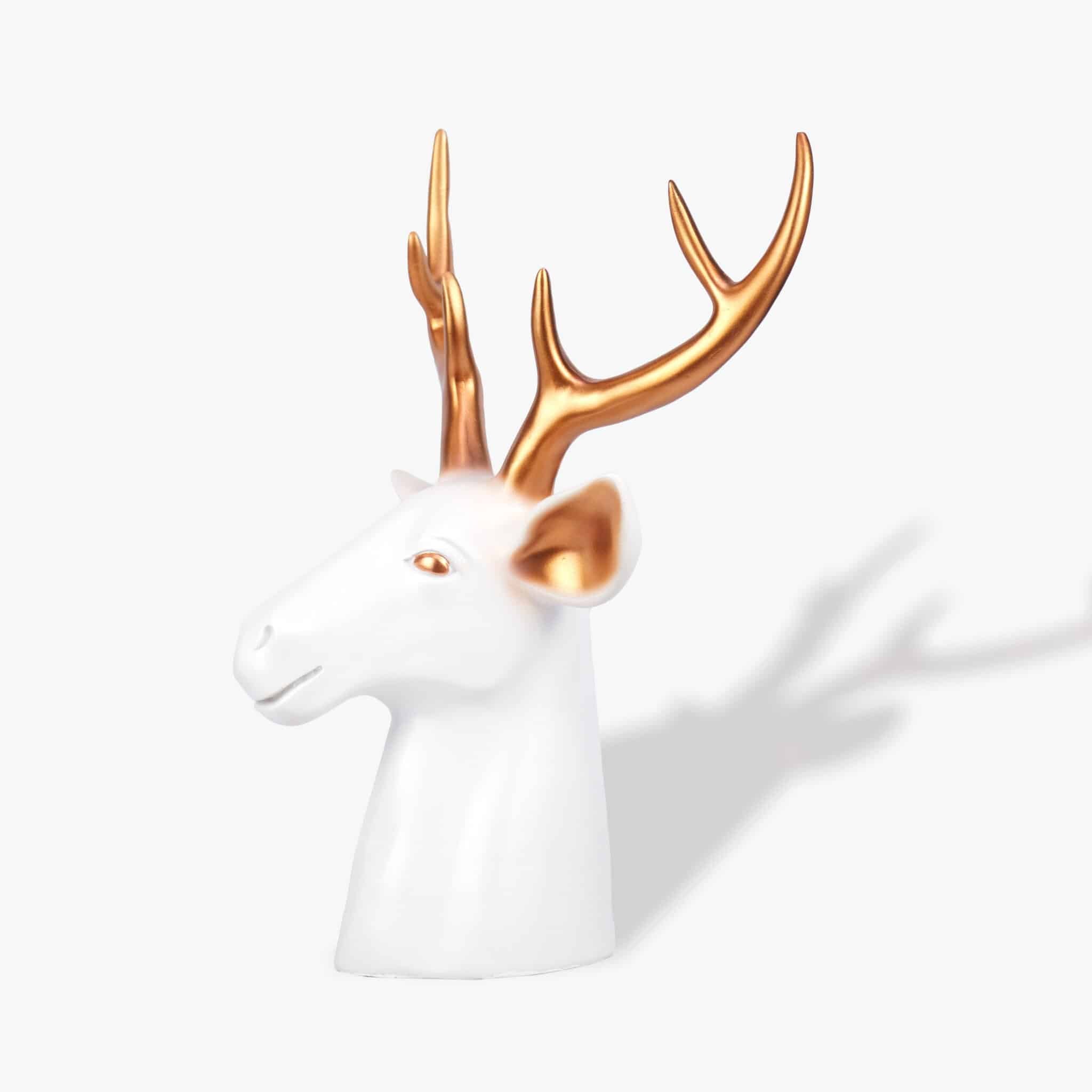 Deer/Hiran Large Head Showpiece – 16" Reindeer Statue for Home Décor (Matte White)