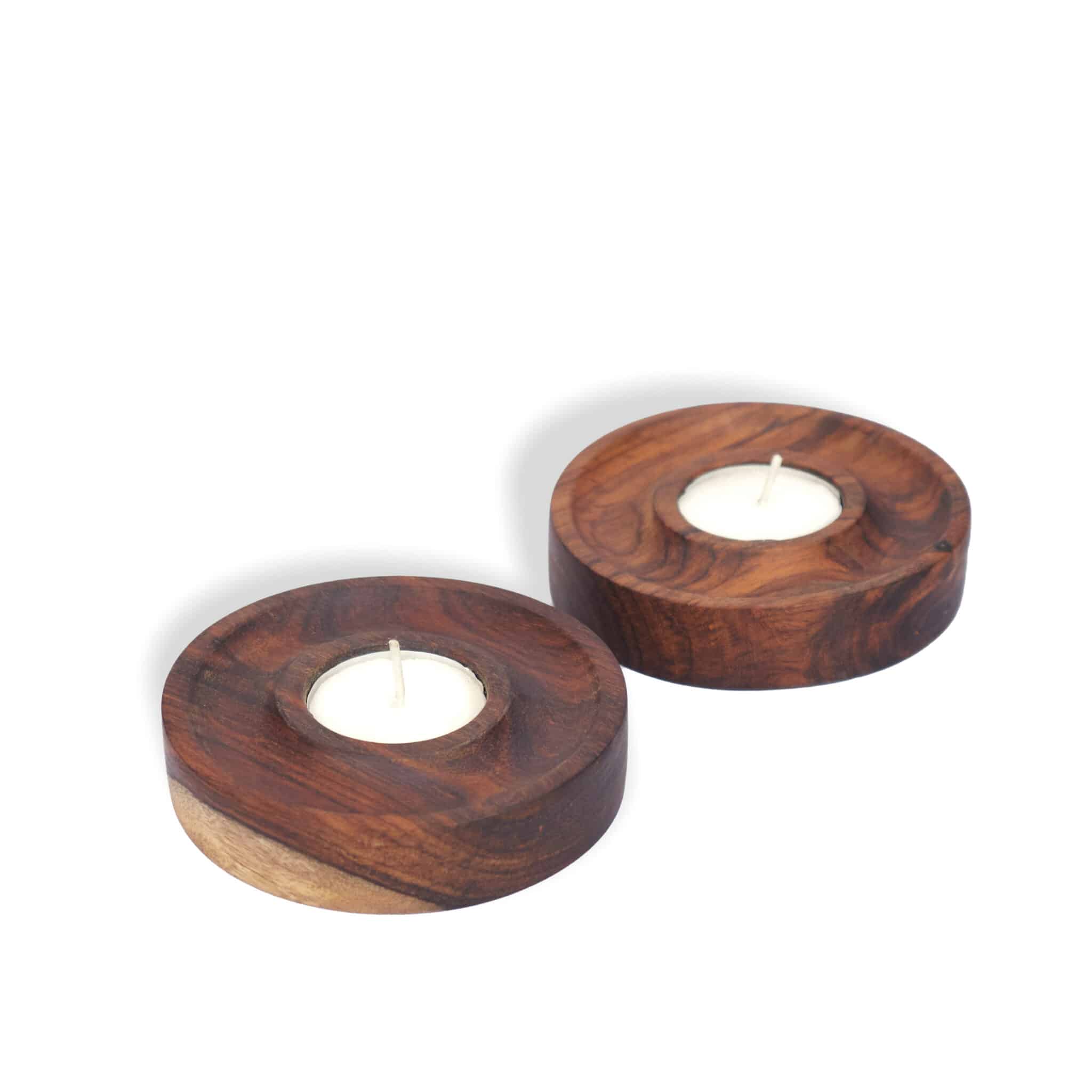 Wooden Circular Tealight Holder with 4 Tealights ()