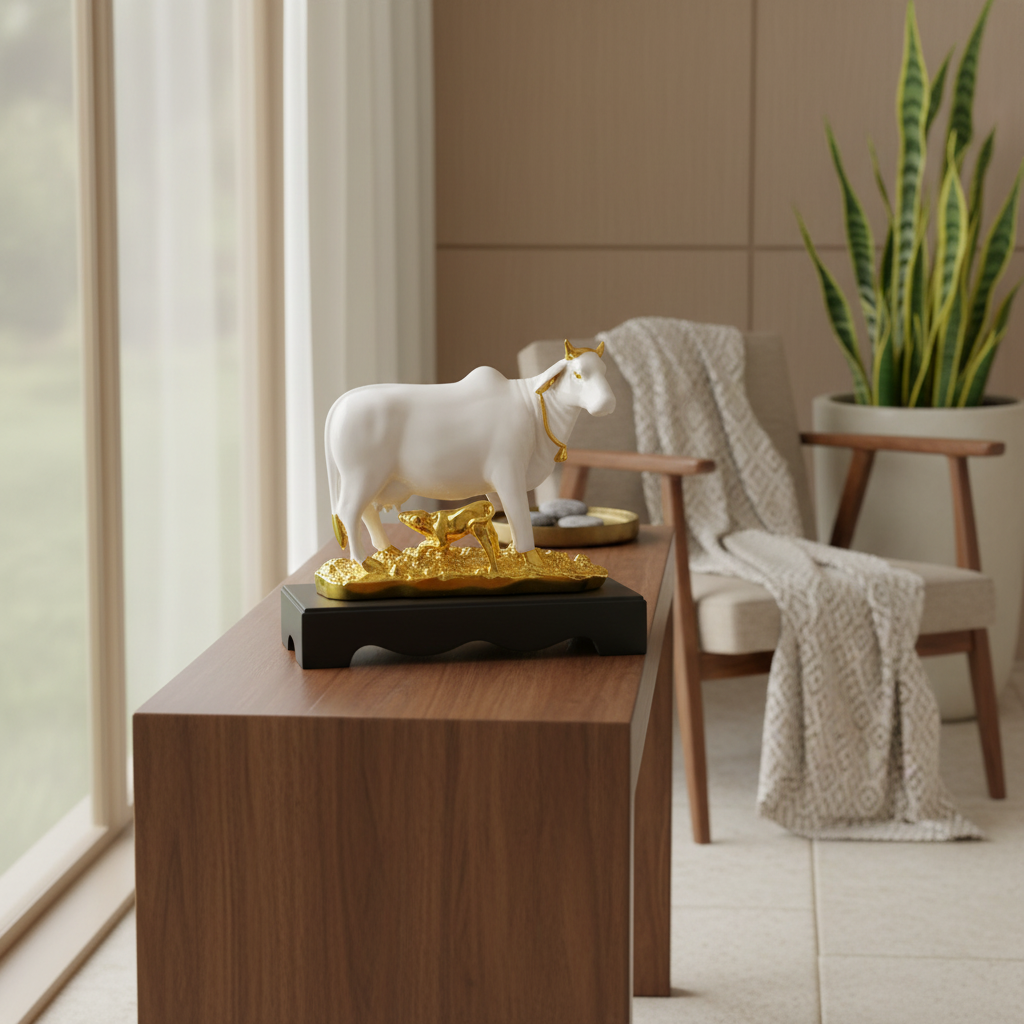 Auspicious Large Kamadhenu Cow and Calf Decorative Statue | Handcrafted Figurine for Home Temple, Vastu, and Prosperity Decor