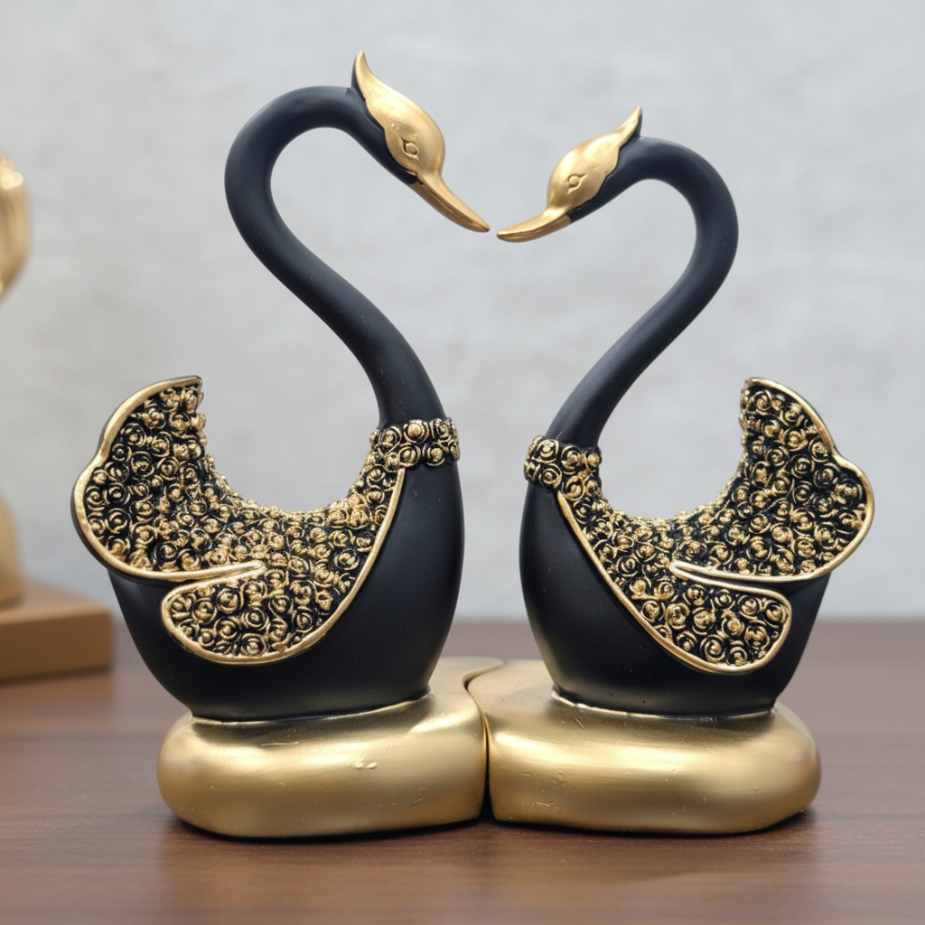 Mating Swan Sculpture Pair | Decorative Table Showpiece | Contemporary Figurine Art