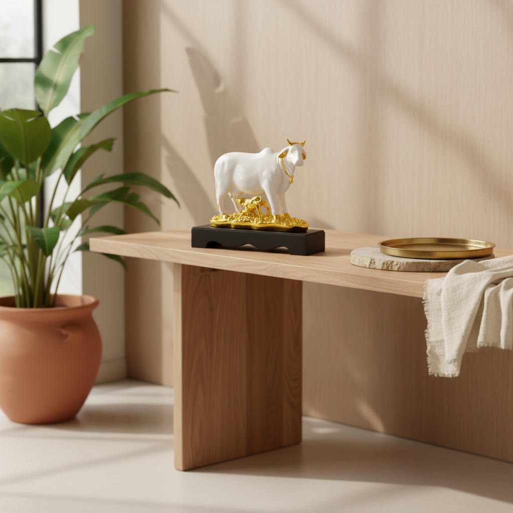 Auspicious Large Kamadhenu Cow and Calf Decorative Statue | Handcrafted Figurine for Home Temple, Vastu, and Prosperity Decor