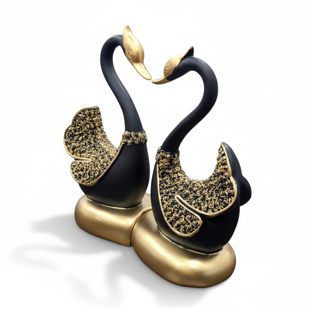 Mating Swan Sculpture Pair | Decorative Table Showpiece | Contemporary Figurine Art