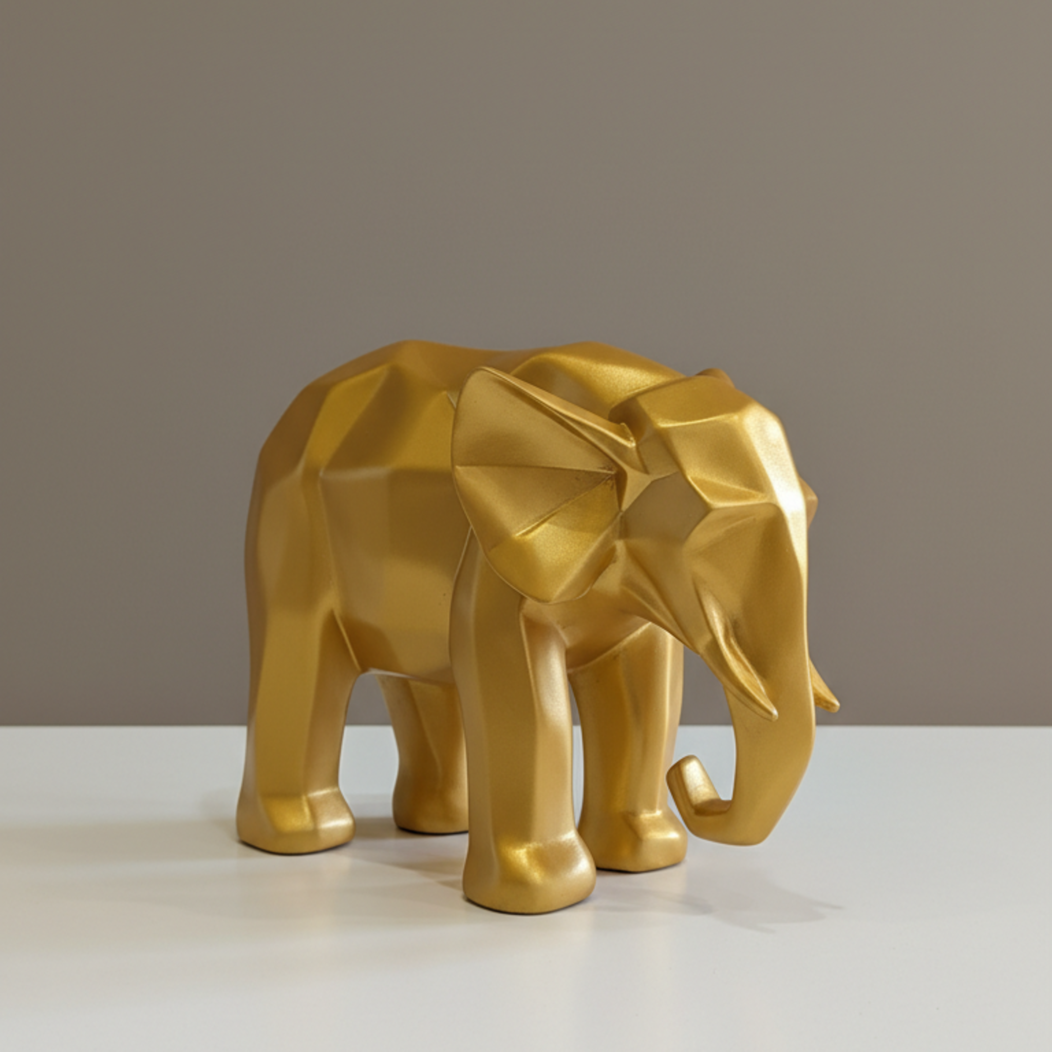 Geometric Golden Elephant Decorative Sculpture, Modern Tabletop Accent
