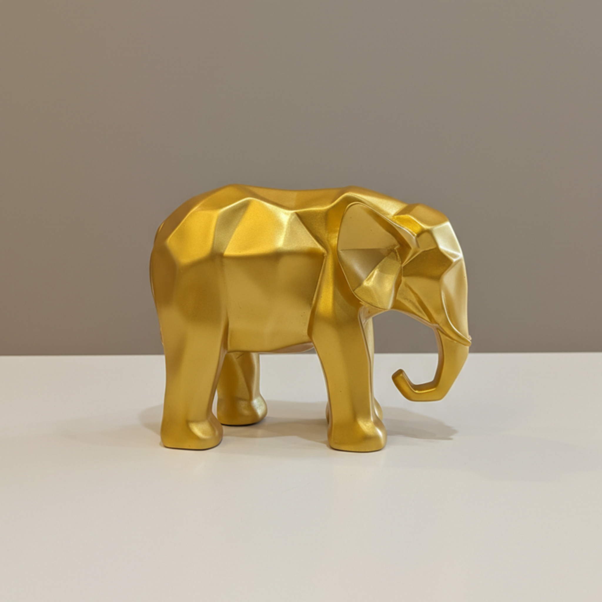 Geometric Golden Elephant Decorative Sculpture, Modern Tabletop Accent