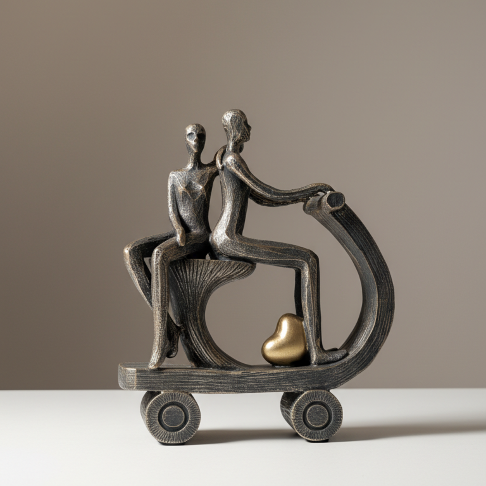 Love Couple Scooter Figurine Tabletop Sculpture Modern Home Decor Accent