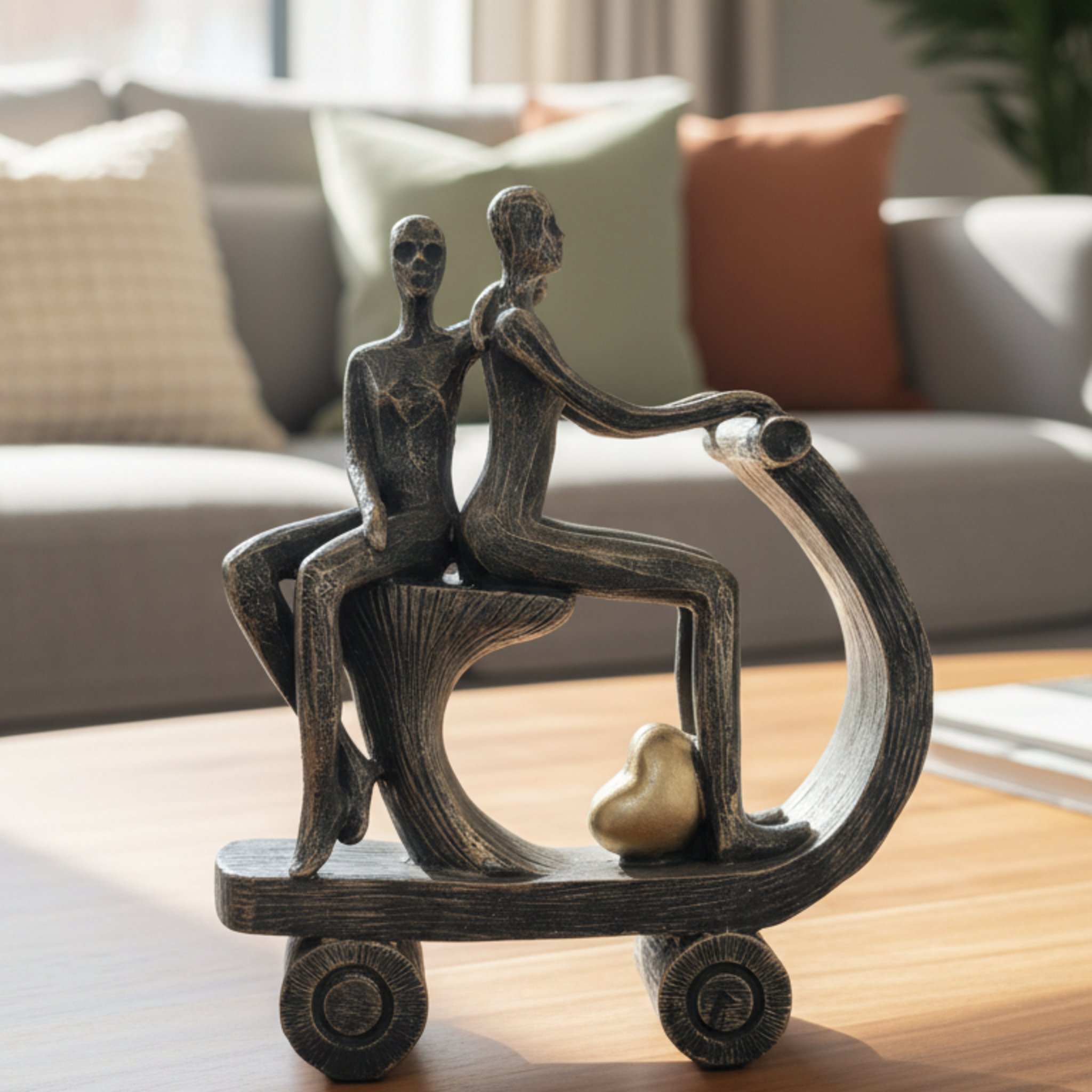 Love Couple Scooter Figurine Tabletop Sculpture Modern Home Decor Accent