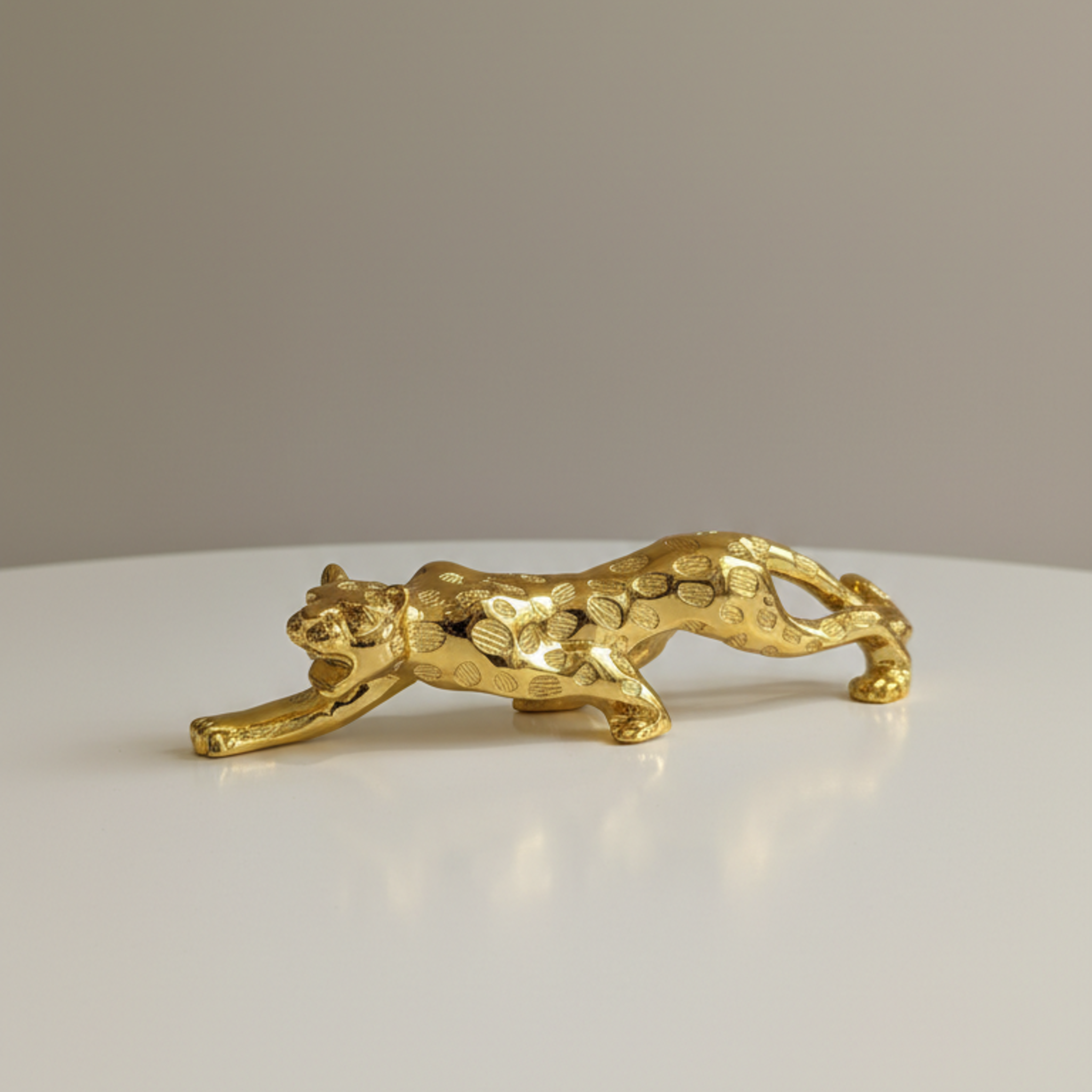 Walking Golden Leopard Figurine Polyresin Sculpture | Modern Wildlife Accent Decor
