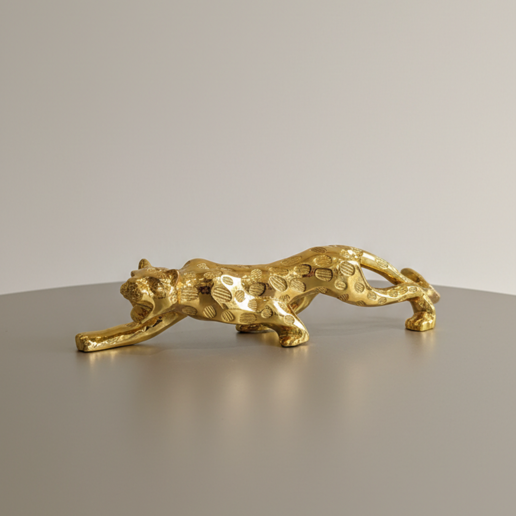 Walking Golden Leopard Figurine Polyresin Sculpture | Modern Wildlife Accent Decor