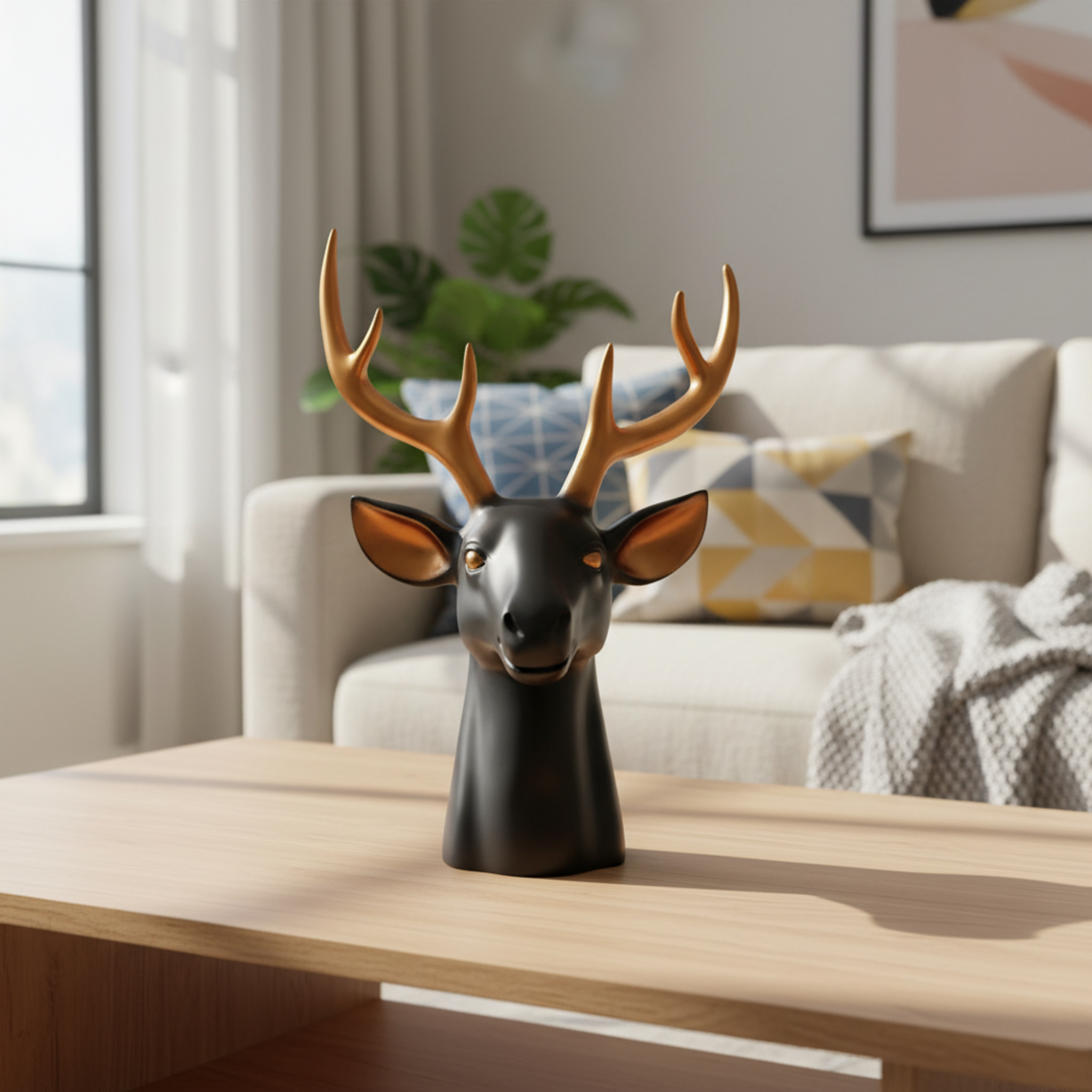Deer Head Sculpture | Modern Animal Bust Figurine | Luxe Home Decor Accent