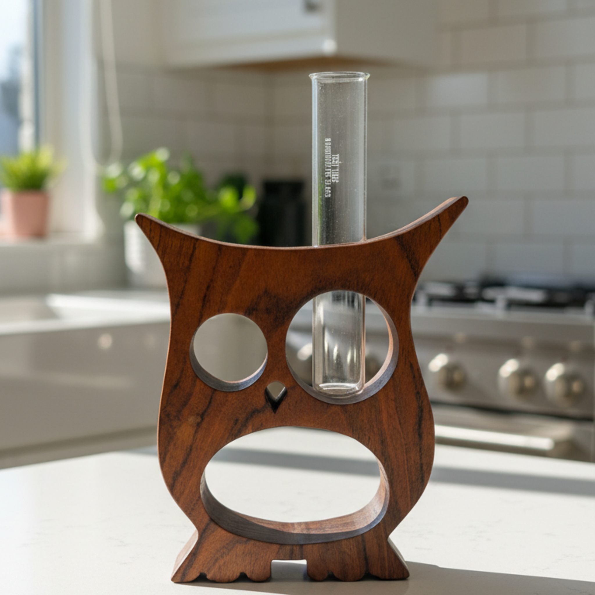 Owl Propagation Planter, Acacia Wooden Hydroponic Tabletop Decor