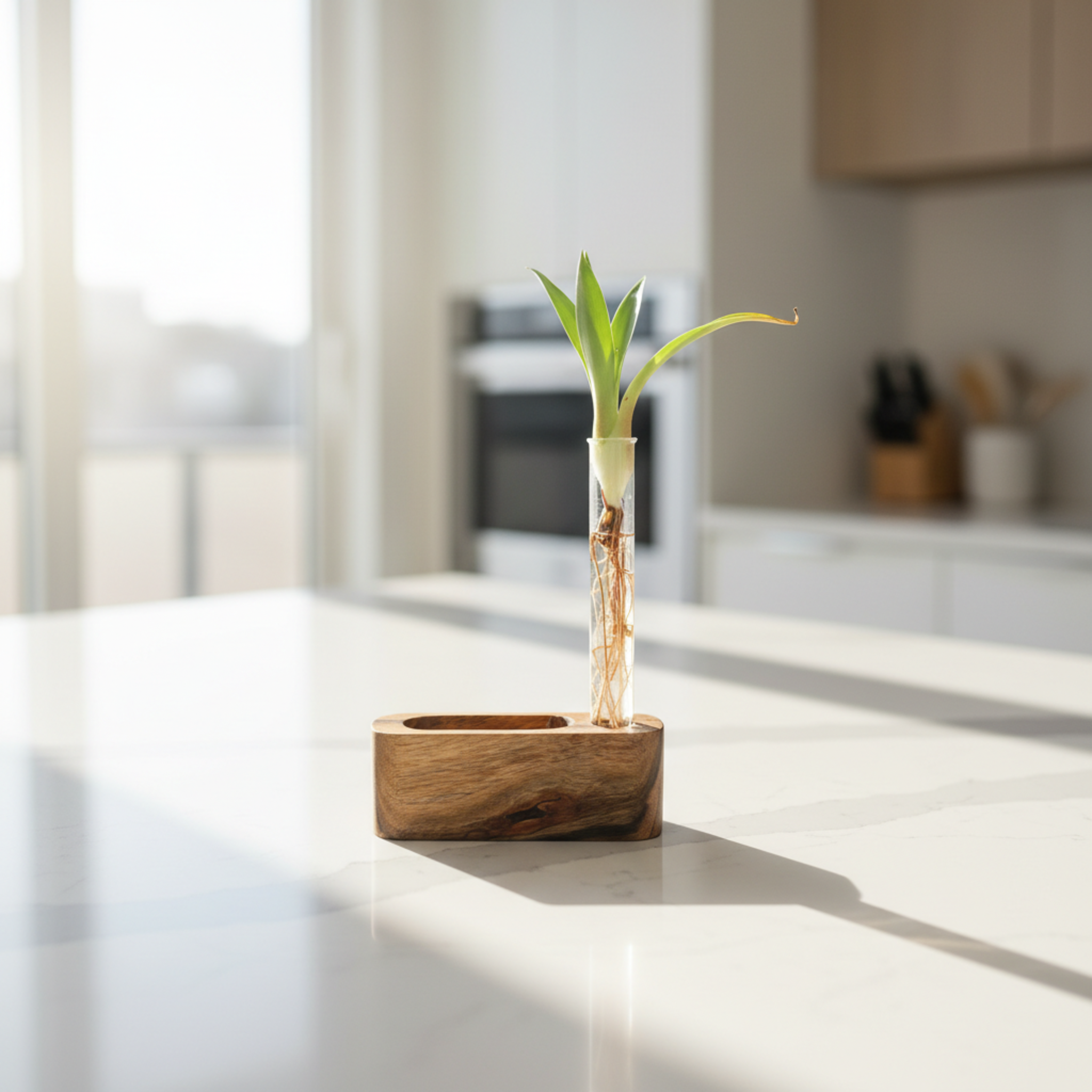 Visiting Card Holder Planter, Acacia Wooden Hydroponic Tabletop Decor