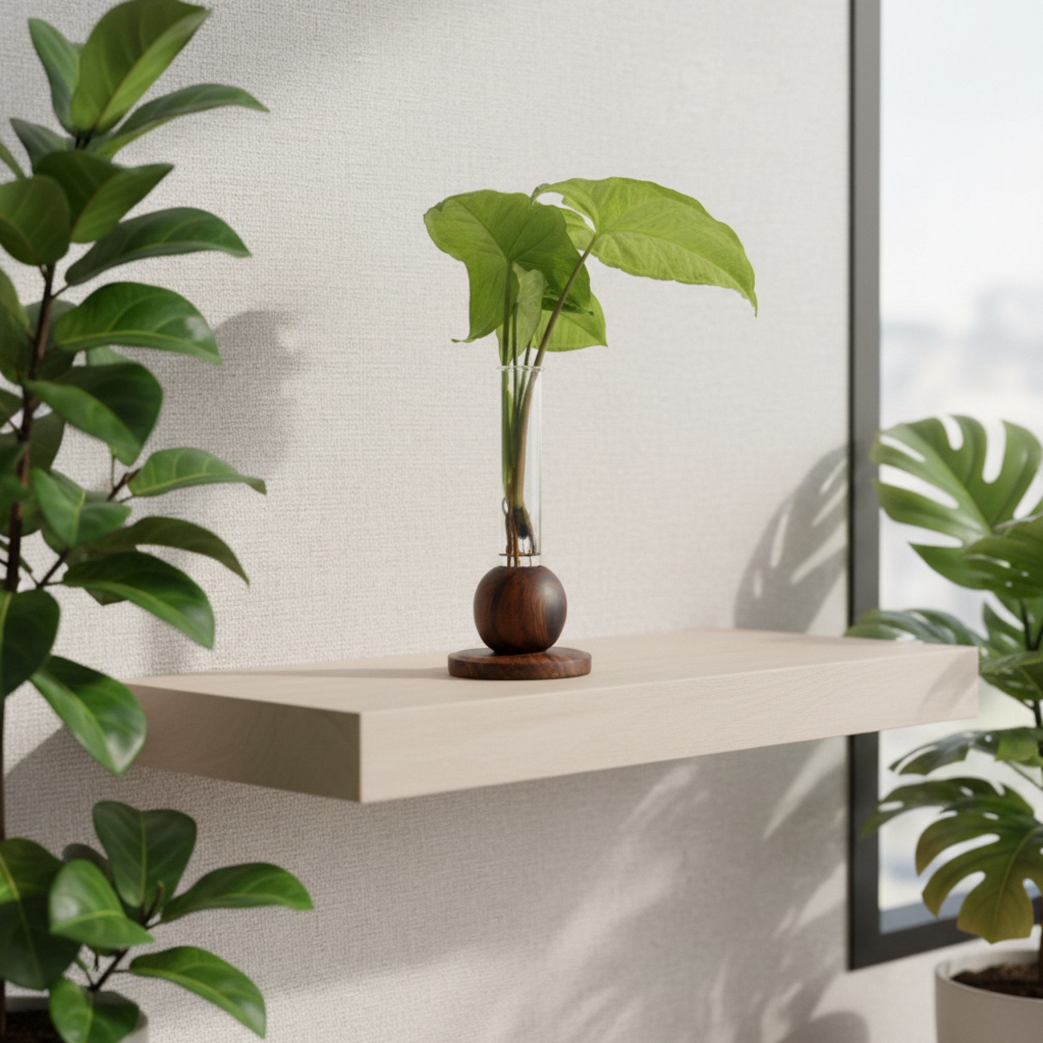 Ball Planter, Acacia Wooden Hydroponic Tabletop Decor