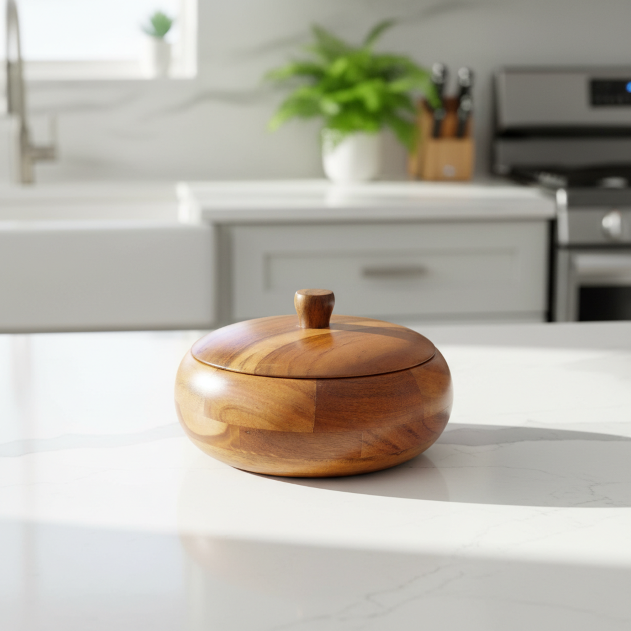 Wooden Casserole with Lid Cover, Roti & Chapati Storage Box Container | Non-Toxic Polish - Natural Finish (9 Inch)