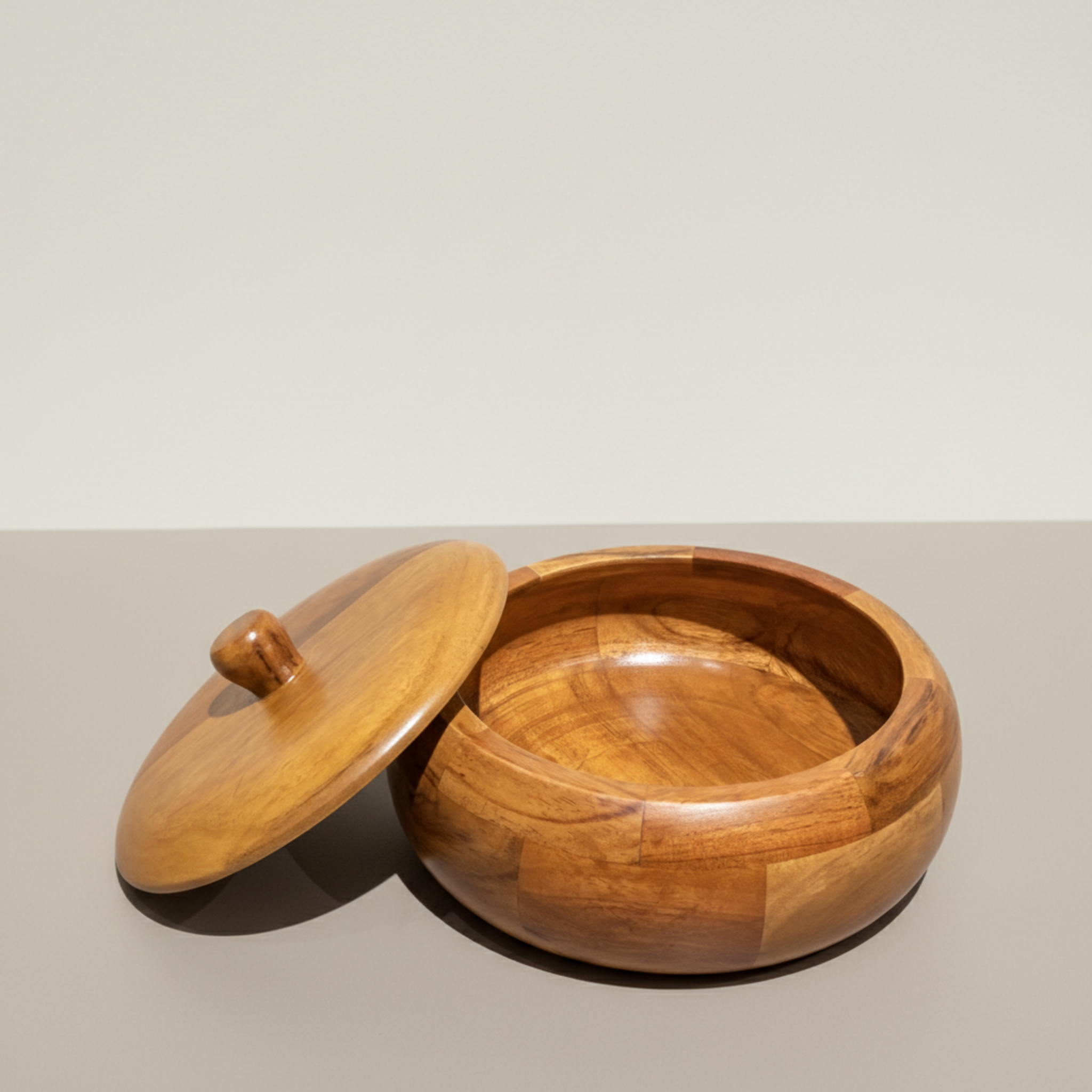 Wooden Casserole with Lid Cover, Roti & Chapati Storage Box Container | Non-Toxic Polish - Natural Finish (9 Inch)