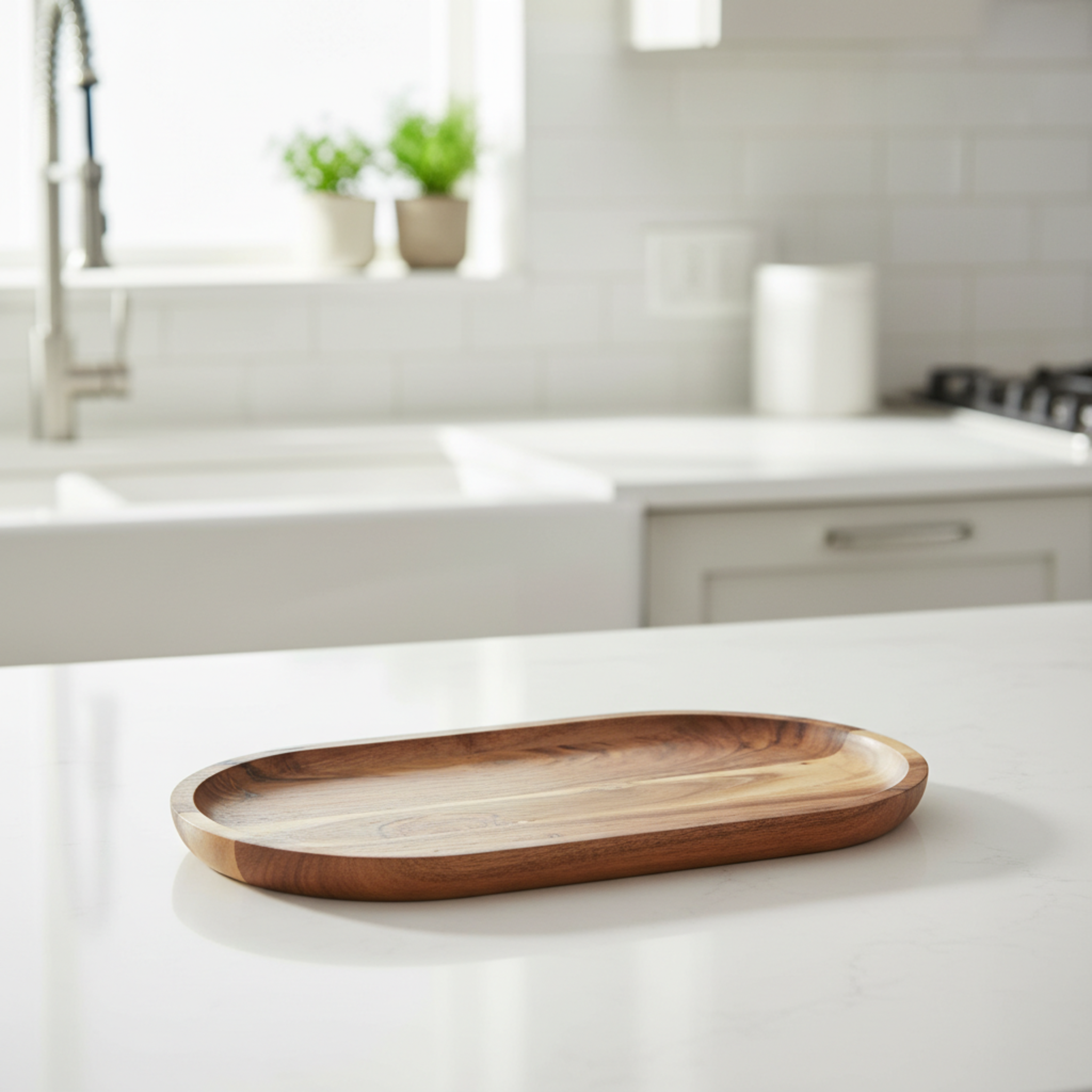 Semi-Circular Wooden Serving Platter Tray