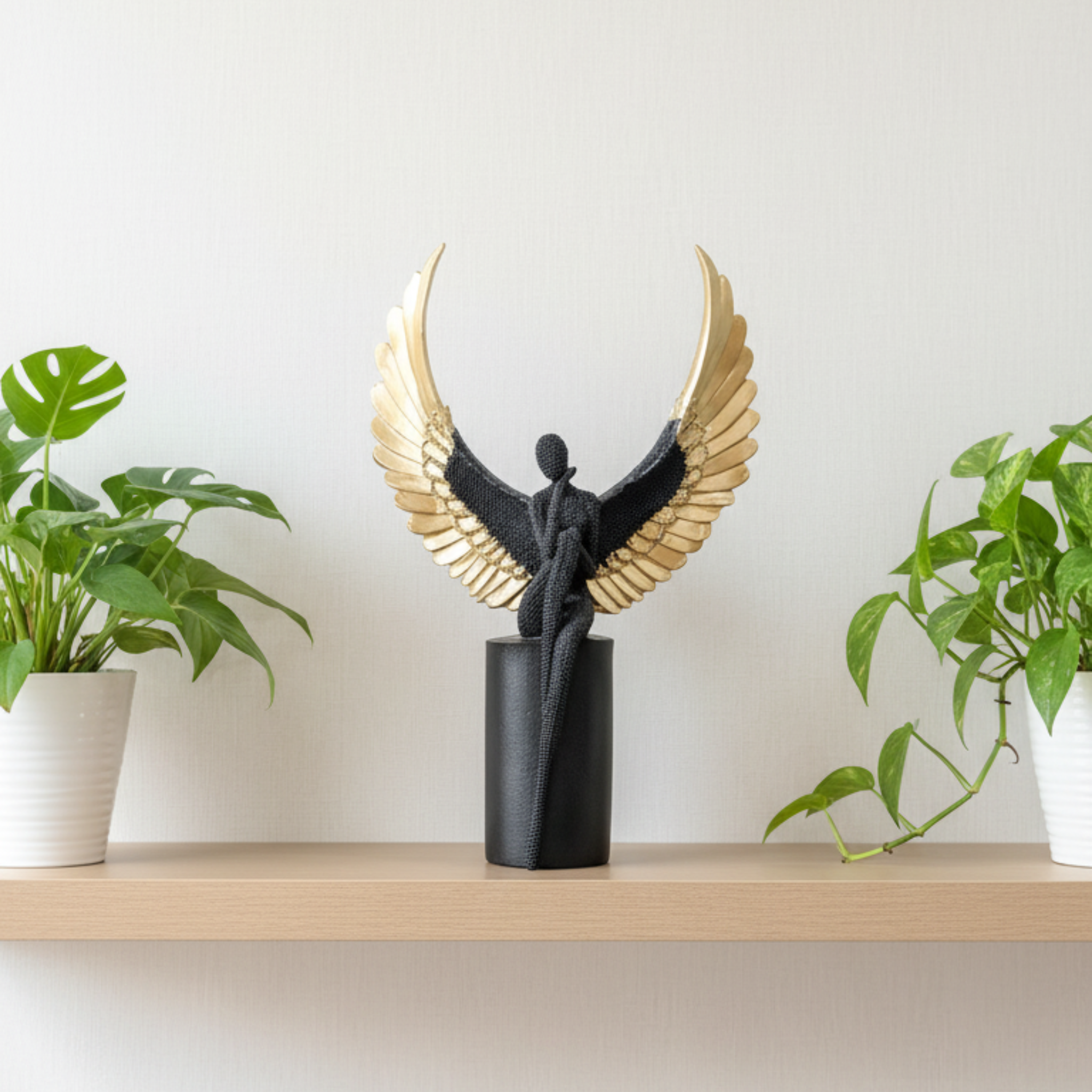 Abstract Winged Lady Figure Sculpture, Modern Tabletop Home Decor Accent