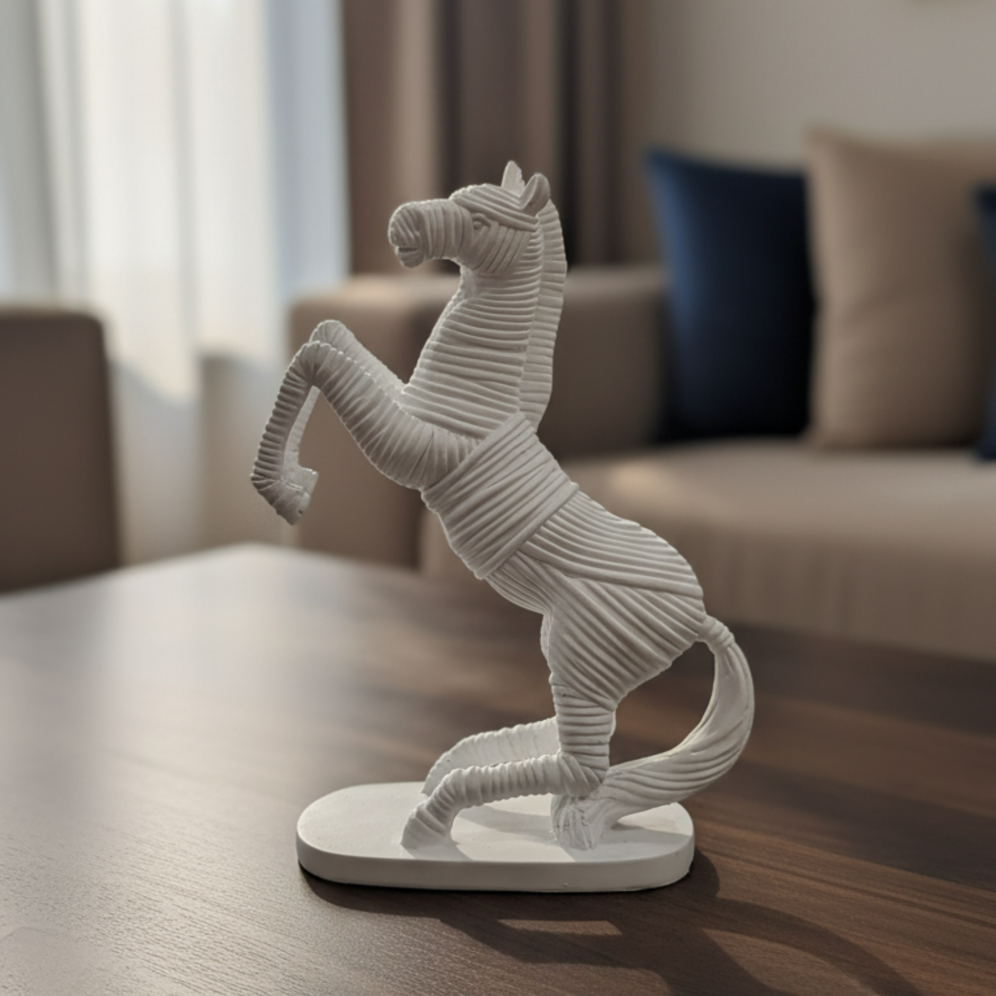 Dynamic Textured Rope Rearing Horse Statue | Modern Statement Sculpture for Office & Home Accents