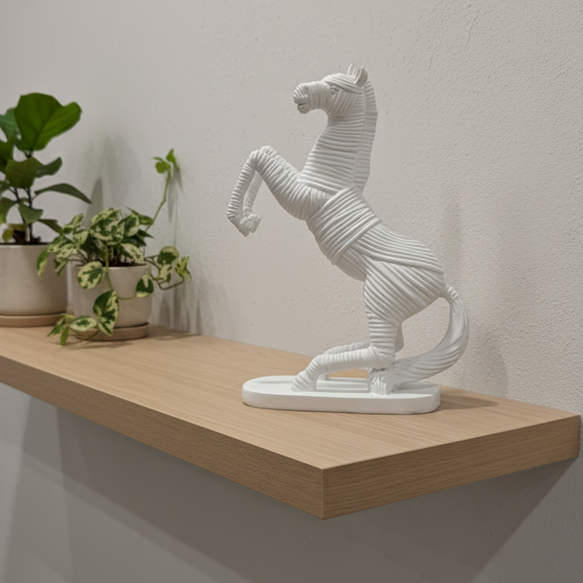 Dynamic Textured Rope Rearing Horse Statue | Modern Statement Sculpture for Office & Home Accents