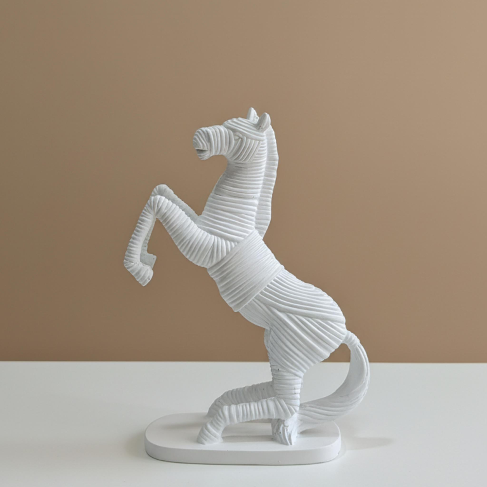 Dynamic Textured Rope Rearing Horse Statue | Modern Statement Sculpture for Office & Home Accents