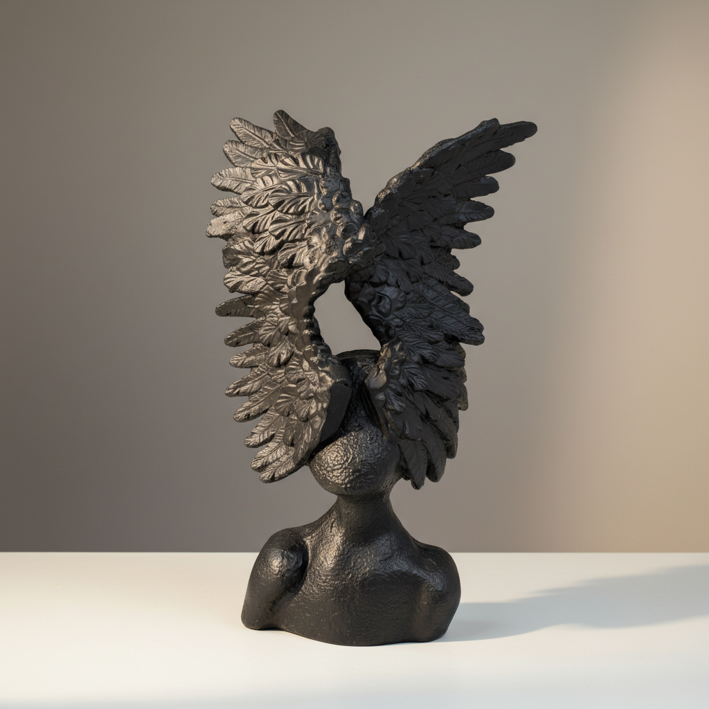 Striking Modern Winged Bust Statue | Premium Abstract Sculpture for Home Accents & Table Centerpiece