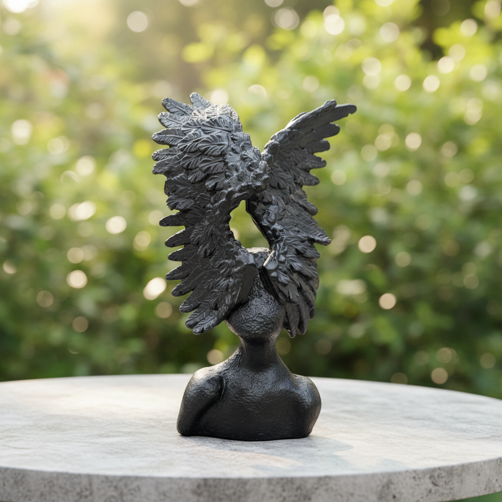 Striking Modern Winged Bust Statue | Premium Abstract Sculpture for Home Accents & Table Centerpiece