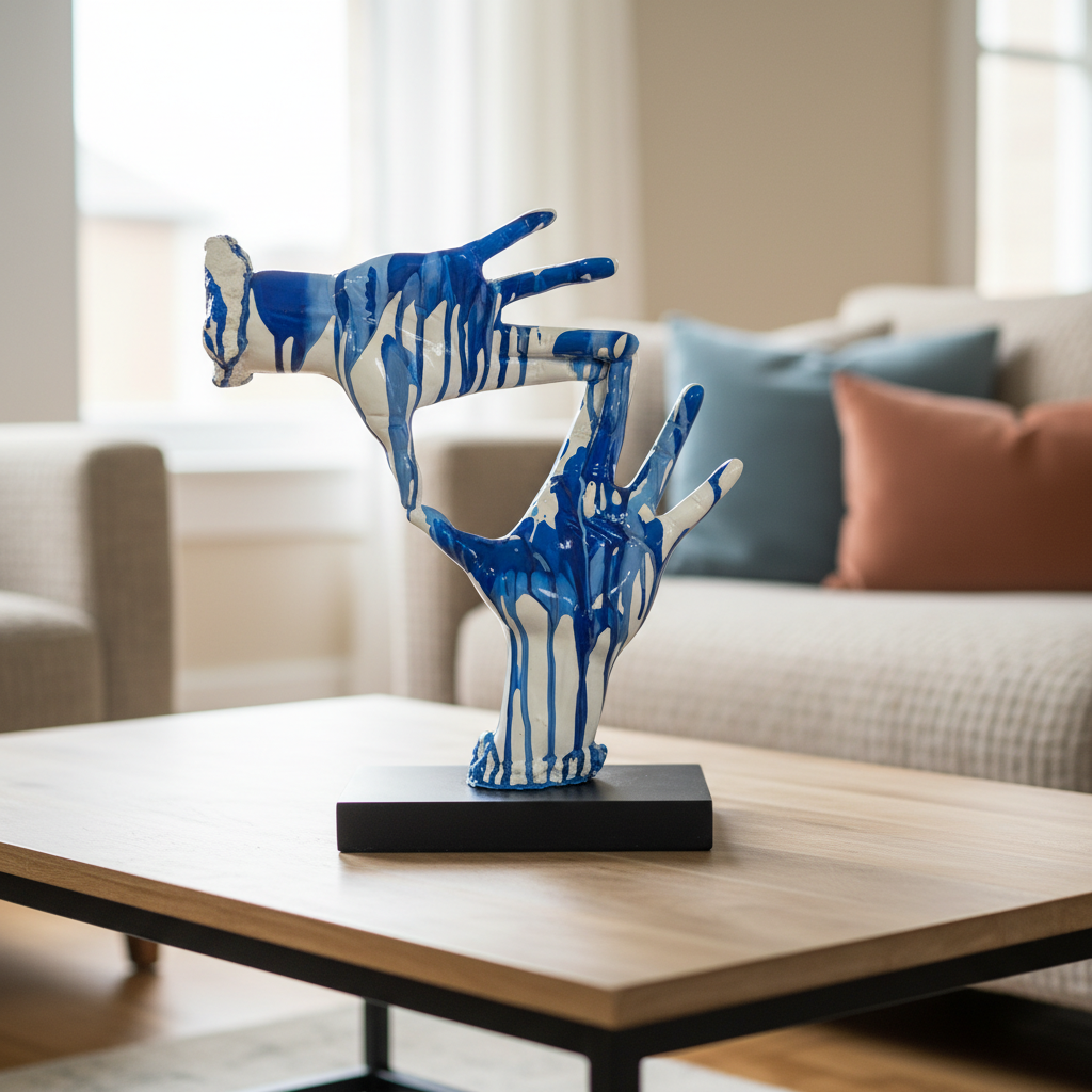 Abstract Camera Hand Sculpture, Polyresin Decorative Figurine, Modern Art Table Decor