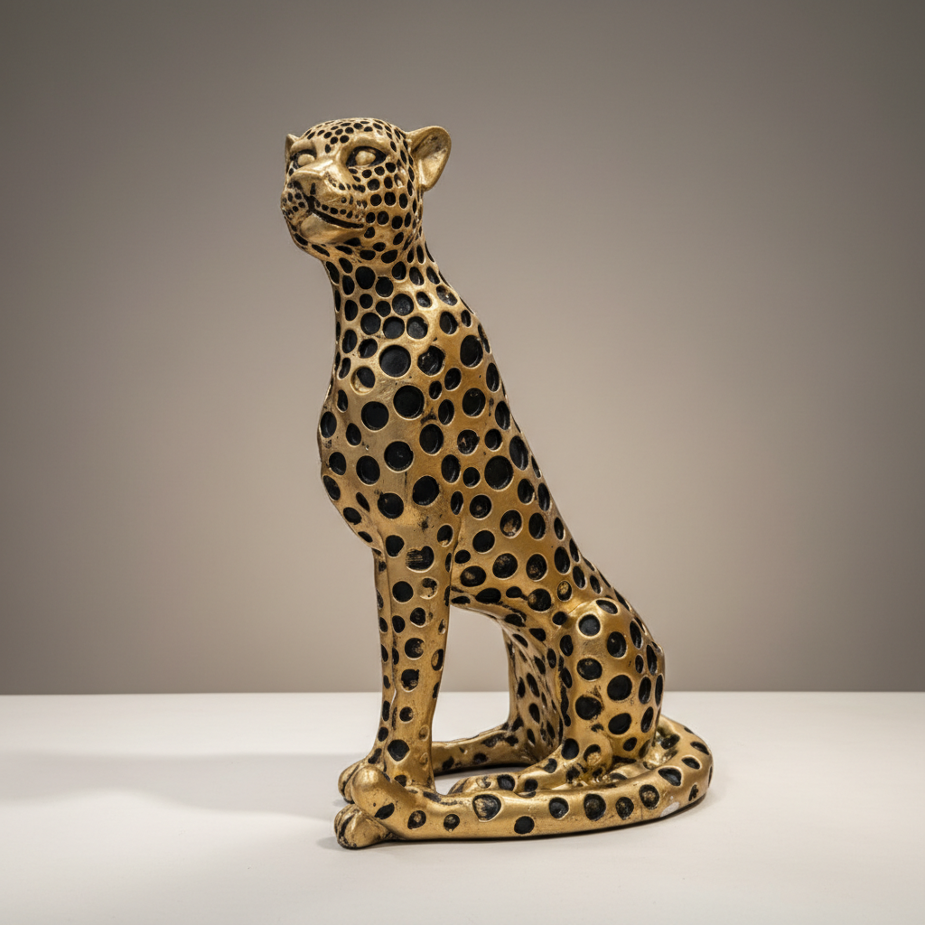 Seated Leopard Sculpture | Modern Abstract Wildlife Figurine for Console Table Decor