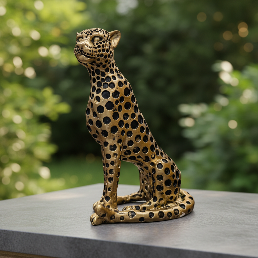 Seated Leopard Sculpture | Modern Abstract Wildlife Figurine for Console Table Decor