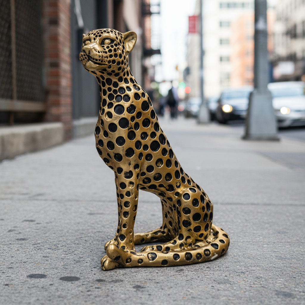 Seated Leopard Sculpture | Modern Abstract Wildlife Figurine for Console Table Decor