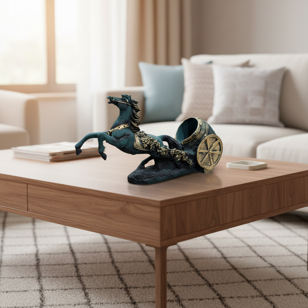 Rearing Horse and Chariot Sculpture Wine Bottle Holder, Classical Statement Decor