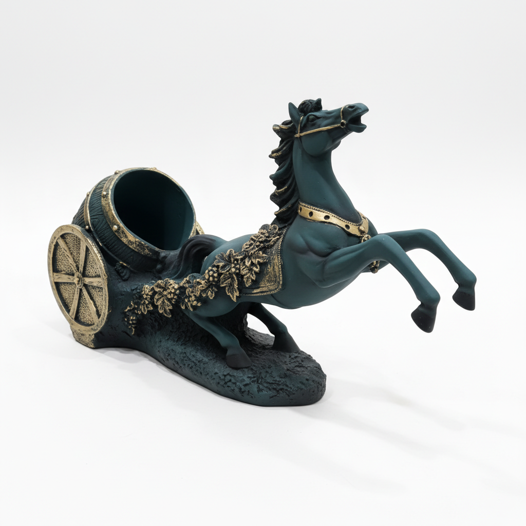 Rearing Horse and Chariot Sculpture Wine Bottle Holder, Classical Statement Decor