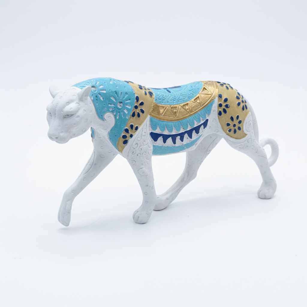 Decorative Panther Sculpture Figurine | Ornate Tabletop Accent | Eclectic Modern Home Decor