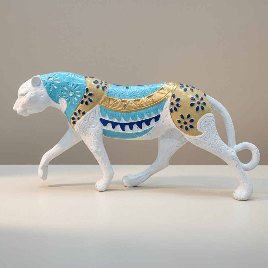 Decorative Panther Sculpture Figurine | Ornate Tabletop Accent | Eclectic Modern Home Decor