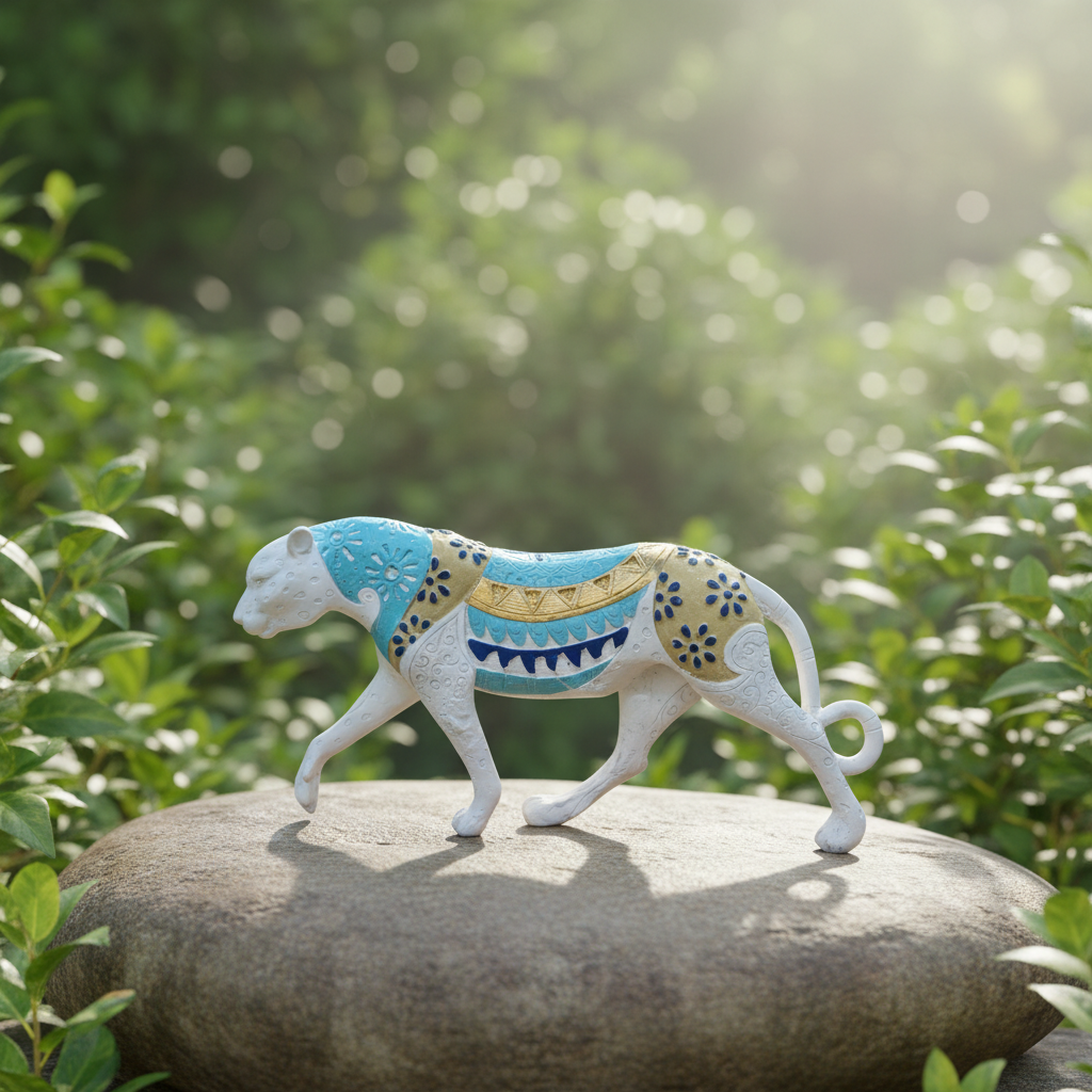 Decorative Panther Sculpture Figurine | Ornate Tabletop Accent | Eclectic Modern Home Decor