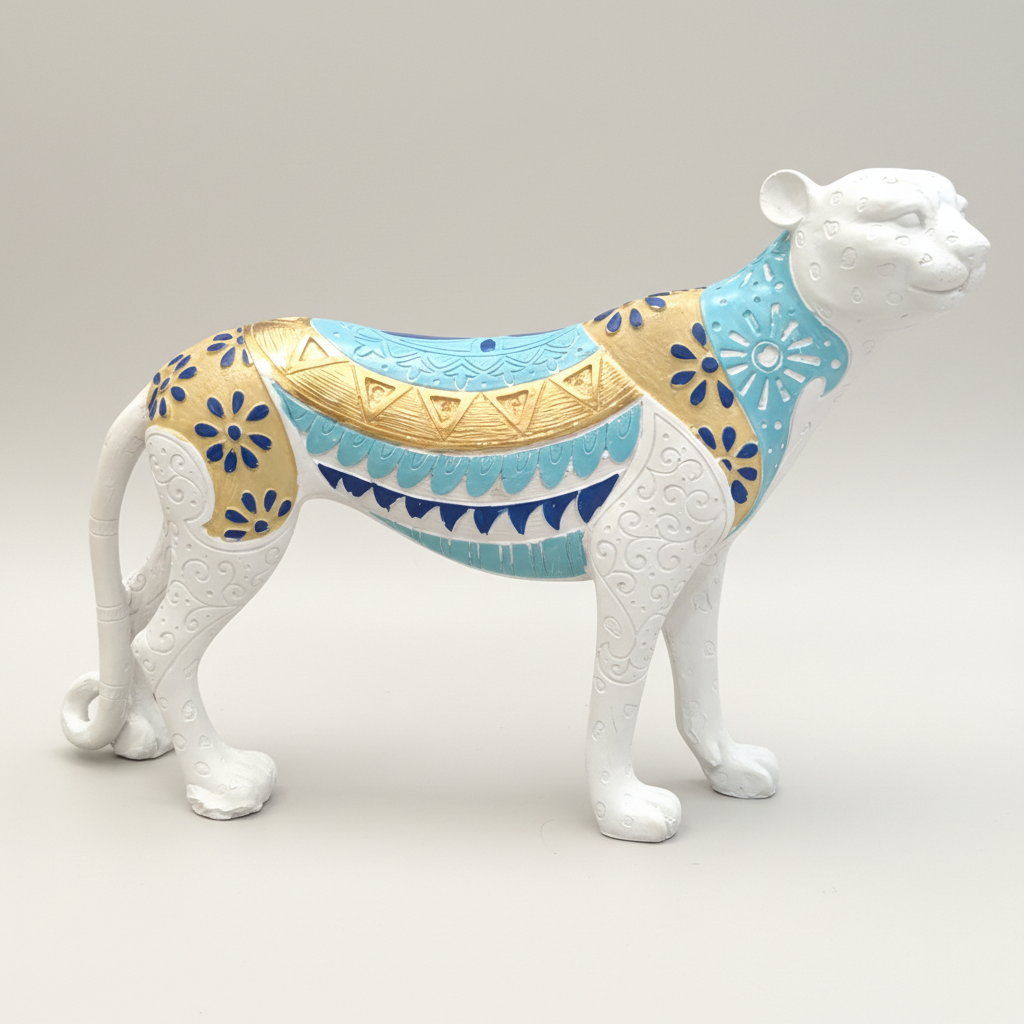 Standing Leopard Sculpture |Decorative Figurine | Global Maximalist Style Mantelpiece Accent